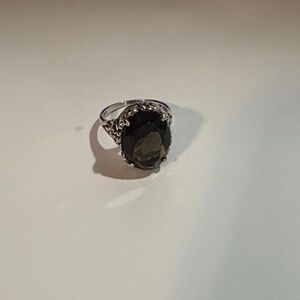 Kabana signed sterling silver 925 filigree Smokey topaz oval ring size about 8.5